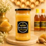 Khalis Hatti pure wild honey glass jar with honeycomb and honey dipper, 100% organic raw honey Pakistan