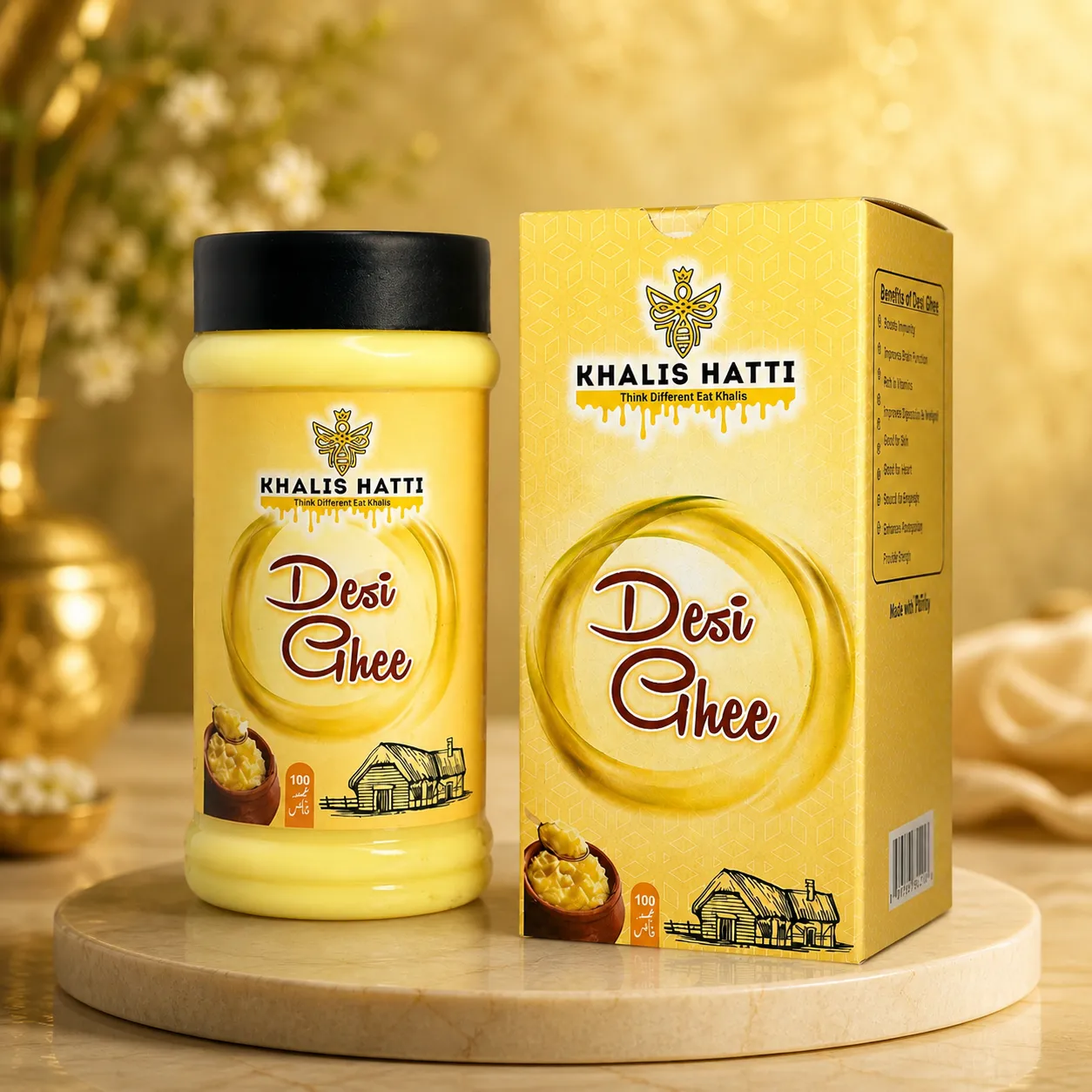 Khalis Hatti Pure Natural Desi Ghee Jar and Box - Traditional Organic Cooking Ghee Pakistan
