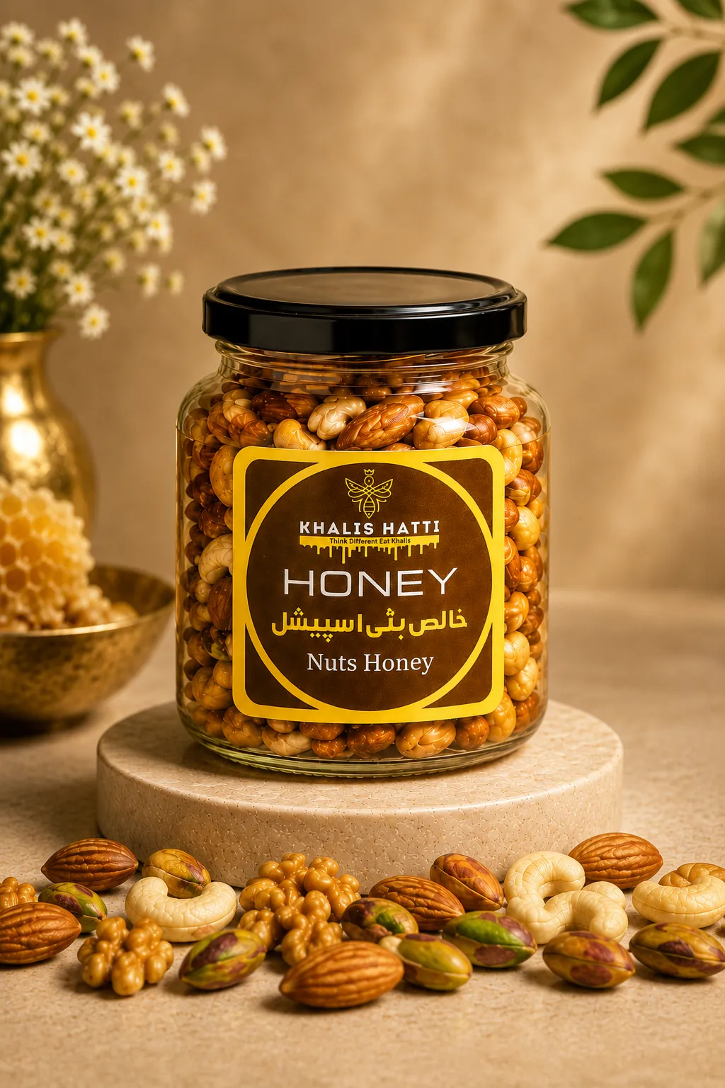 Khalis Hatti Nuts Honey with Premium Mixed Nuts - Cashews Almonds Walnuts Honey Pakistan